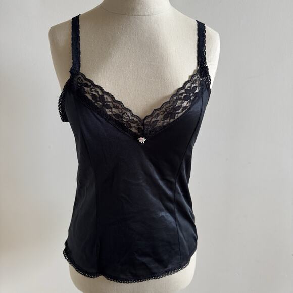VTG Cami Ladies 36 Baby Doll Black Lace Straps Coquette Feminine Romantic USA - Picture 2 of 12